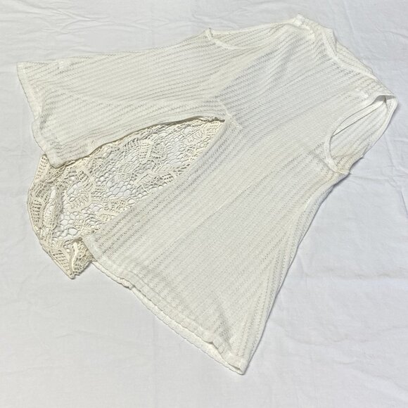 Maurices Sleeveless Stripe Crochet Drape Cardigan Vest Ivory L Boho Layering - Picture 9 of 14